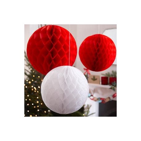 3 Decorazioni Natale sfere bianco e rosse